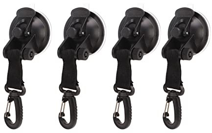 Kuuleyn 4Pcs Heavy Duty Suction Cups,Anchor High Strength Portable Strong Suction Cups with Hooks,Tarp Clips Deavy Duty Lock Grip for Camping Car Side Awning