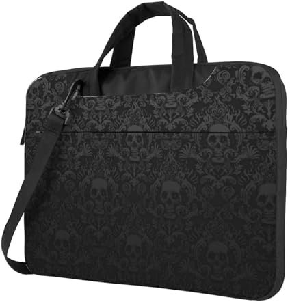 Laptoptasche mit Gothic-Tapete, Totenkopf-Druck, stilvolle Computertasche für Damen und Herren, vielseitige Kuriertasche, Schwarz, 14 inch