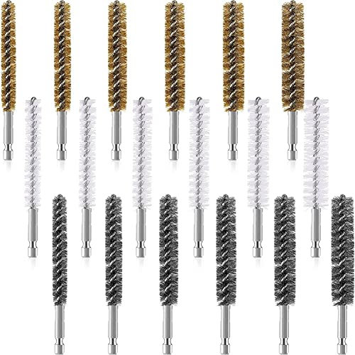 Sefdrert 18Pcs Wire Brush for Power Drill Multi Sizes Cleaning Rust Brush Brass Brush with with 1/4 Inch Hex Handle 6 Sizes