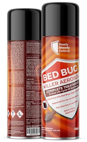 Bed Bug Killer Aerosol - 530ml, Effective for Mattresses & Sofas, Eliminates Bed Bugs, Eggs, and Nymphs, Non Staining & Low Odour, Quick & Easy Application. Reliable and Safe, Ideal for Home Use.