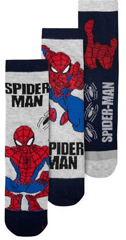 United Labels Marvel Spider-Man Socken für Jungen - Kinder Sneaker Kindersocken Söckchen Grau/Blau (3er Pack)