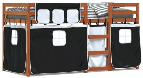 Juroupi Etagenbett mit Vorhängen Weiß & Schwarz 80x200 cm Kinder Etagenbett Kinderbett Doppelbett Kinderhochbetten Bett Kiefernholz - 3283922