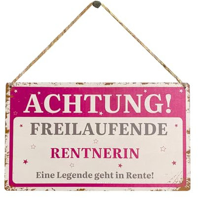 Rentnerin Geschenk Renteneintritt Geschenk Frau Ruhestand Geschenk Abschiedsgeschenk Kollegin Freilaufender Rentnerin Holzschild Retro für Wand,Tür zum Aufhängen zur Pensionierung und Rentenbeginn