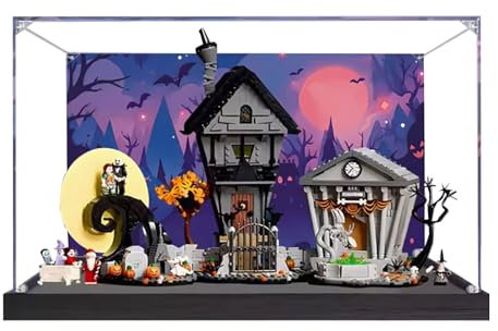 Dustproof Acrylic Display Box Compatible with Lego 21351 The Nightmare Before Christmas Display Case, Dustproof Box, Storage Box, Display Box (Only Display Box) (Balck Painted)
