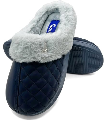 Sani' Pantofole Donna Invernali Ciabatte da casa con Pelliccia Comode Punta Chiusa Calde Morbide Peluche Antiscivolo Impermeabili (Blu, Sistema Taglie Calzature EU, Adulto, Numero, Media, 36)