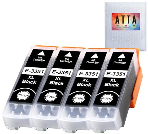 ATTA 33XL Schwarz Tintenpatronen für Epson 33/33XL, kompatibel mit Epson Expression Premium Druckern: XP-900, XP-830, XP-7100, XP-645, XP-640, XP-635, XP-630, XP-540, XP-530 (4 Schwarze Patronen)