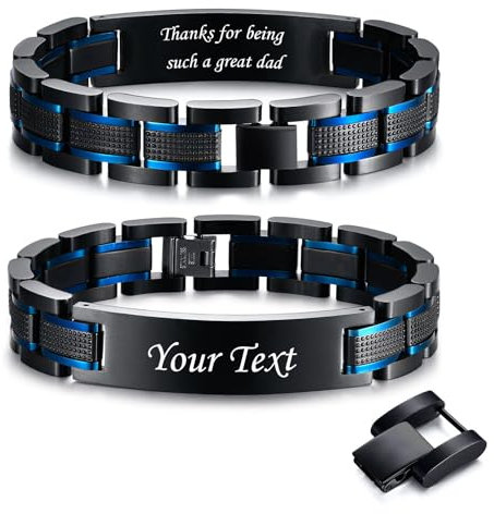 VNOX Armband Herren Gravur Geschenk Blau : Personalisiertes Armband Schwarz Text für Papa Männer Ehemann Frau, Geschenk für ihn Armbänder mit Gravur, Edelstahl Gliederarmband Vatertag Geburtstag