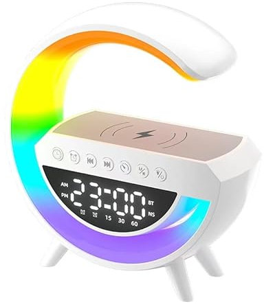 RUICUBEI LED Bedside Lamp With Charging Function, 3 In 1.15W Table Lamp Wireless Charging Bluetooth Speaker, Mood Lamp 10 Lighting Modes Via USB Connection