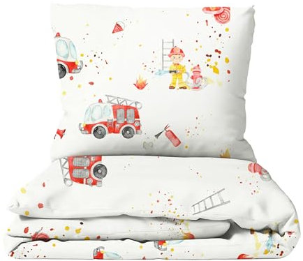 Leslis Premium Bettwäsche 135x200 Kinder (Feuerwehr) – Flauschige Bettwäsche Musselin – Baby Bettwäsche aus Baumwolle – Oeko-TEX zertifizierte Stoffe – Premium Kinderbettwäsche