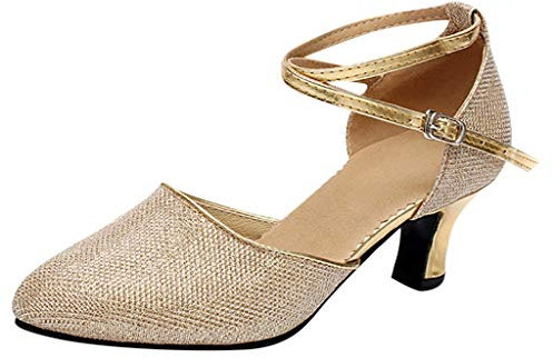 Scarpe da Ballo Liscio Donna Elegante Argento, Scarpe col Tacco con Strass Regolabili Scarpe Morbido Moda Sandali Chiuse Nere Scarpe per Il Tango Professionale per Feste e Club