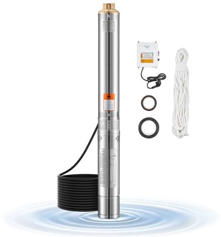 VEVOR Bomba Sumergible para Pozos Profundos con cable de 20 m, Caja de Control Externa Potencia de Salida 550 W Caudal de 65 L/min, Altura de Elevación de 85 m para Riego Industrial y Uso Doméstico