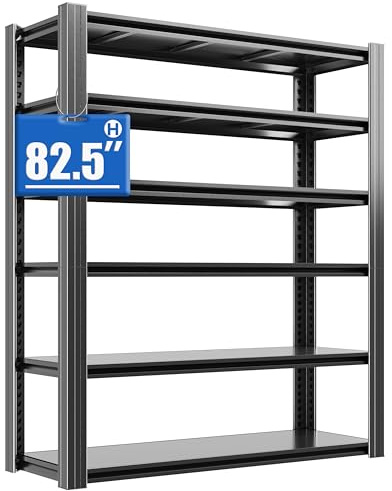 Schwerlastregal, 6 Etagen Lagerregal, Kellerregal Metall, TxBxH 45 x 120 x 210 cm, bis 1200 kg belastbar, Regal für Garage und Abstellraum, Steckregal, Werkstattregal, Schwarz
