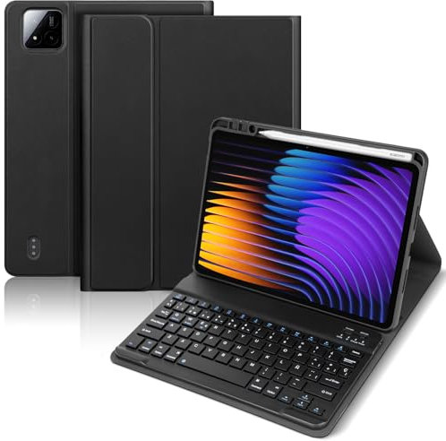 Funda con Teclado para Xiaomi Pad 7/ Pad 7 Pro 11.2 2025, Teclado Xiaomi Pad 7/7 Pro, Bluetooth Español Ñ Teclado, Funda Protectora para Teclado Extraíble con Portalápices para Xiaomi Pad 7(Negro)