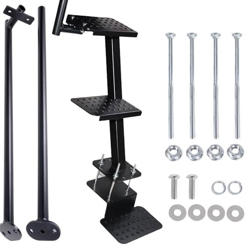 Heavy Duty Boat Trailer Steps with Safety Handle 3 Boat Steps with Non-Slip Surface Black Steel Powder Coated Boat Ladder Trailer Tongue Step Universal Fit Bass Boat, Pontoon Boat
