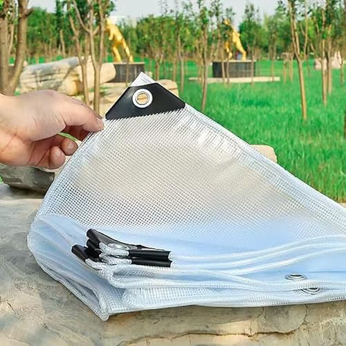 PIPRE 1.2m x 1.4m Clear Tarpaulin Waterproof Heavy Duty, 220g/m² Clear Tarp with Grommets, Transparent Waterproof Pergola Covers for Patio Outdoor with Rope