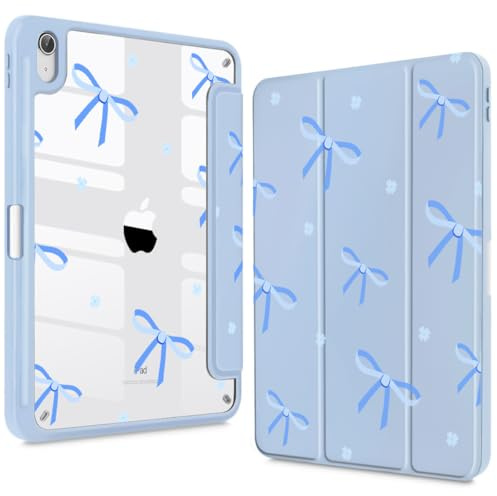Teryeefi Case for iPad (A16) 11 inch 2025 & 10.9'' iPad 10th Generation 2022, 3D Pattern Slim Lightweight Protective Cover with Stand, Auto Wake/Sleep Function, Clear PC +TPU Back Shell, Blue Bow