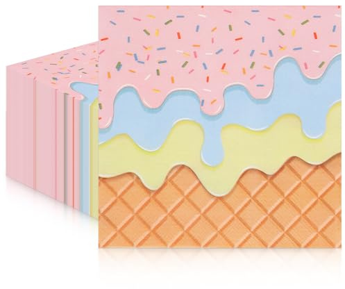 20 Stück Eiscreme-Papier-Servietten, Einweg-Cocktail-Servietten, gemustert, 2-lagig, 33 x 33 cm, recycelbar, weiche Papierhandtücher für Geburtstag, süße Motto-Party, Hawaii, Hochzeit