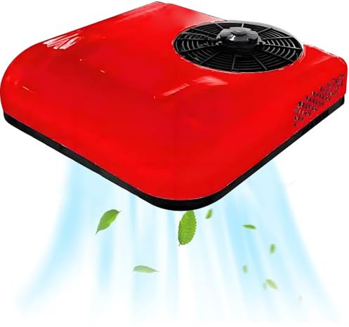 Aire Acondicionado para Camion De 12V/24V DC, Aire Acondicionado De Techo, Ar Condicionado, Unidad Cool Rooftop para Camión RV, Barco, Automóvil Y Camper,Red-12V