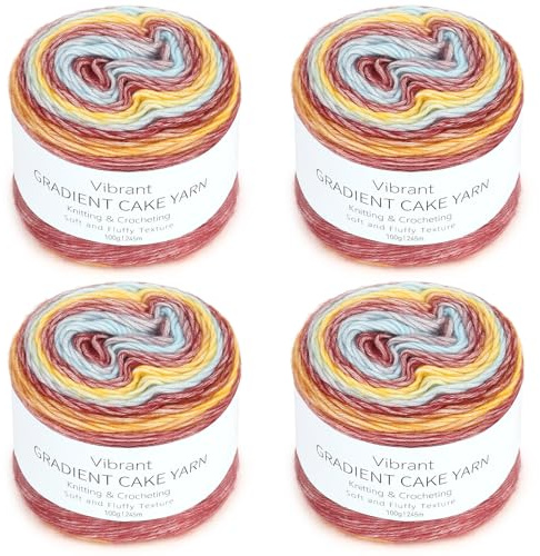 Coopay Farbverlaufsgarn, 400g (4x100g) Wolle zum Häkeln, Mehrfarbiges Gradient Häkelgarn, Schön Farbverlaufswolle Super Weich Häkelgarn, Wolle zum Stricken Elegante Pullover Hüte, Schal - Lila-Gelb