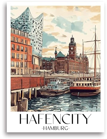 favplace Poster mit Städtemotiv Hafencity Hamburg Premium Kunstdruck - Stadtposter bzw. Reiseposter DIN A4 bis A1 - Leinwand Städtposter - Wandbild A1