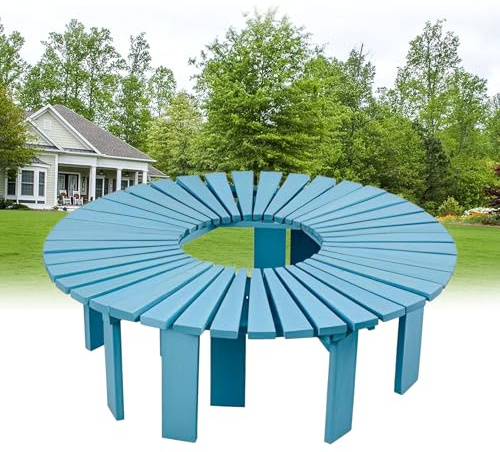 yurstcggh Halbrunder Baumbank,Kreisrunde Gartenbank,Sitzbank Ohne Lehne Outdoor Wetterfest,Gebogene Bank mit Massivholzrahmen,für Rasen,Hof,Veranda,Terrasse und Poolrand Blau