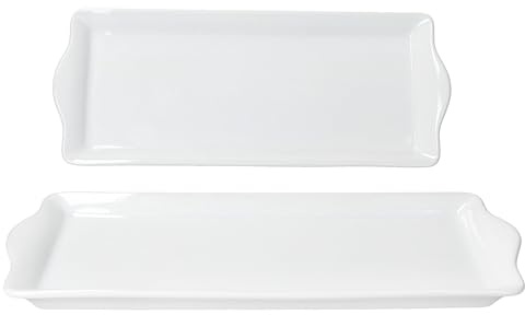 MamboCat 2er Set STABIL Kuchenplatte rechteckig I weiße Stollenplatte aus Porzellan I Servierplatte für Plätzchen, Stollen & Kuchen I Ideal für Geburtstage, Feiern, Weihnachten & Co