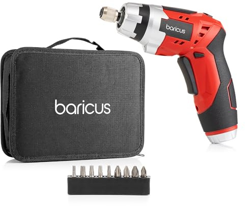 Baricus 3,6V Akkuschrauber – Stabschrauber mit drehbarem Griff – inkl. Softbag & 9tlg. Bitset – 6+1 Drehmomenteinstellungen – LED-Licht – vielseitiger Alltagshelfer B-Ware (Rot)