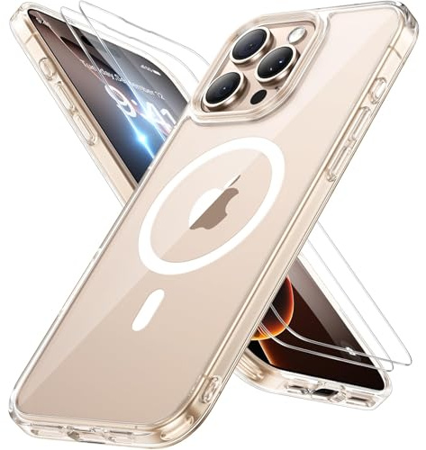 Miracase for iPhone 16 pro Case with MagSafe & 9H+Screen Protector, Clear | TOP Military-Grade Protection & Strong Magnet Shockproof Scratch-Resistant with Velvet Touch for iPhone 16 Pro Cover 6.3