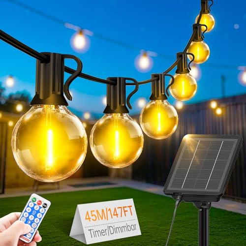 Solar Lichterkette Außen Wasserfest 45M - LED Dimmbar mit Fernbedienung