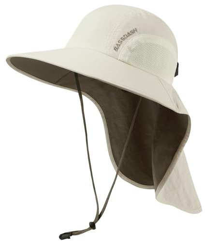 Bassdash Unisex Sonnenhut UPF 50+ Angelhut wasserabweisend breite Kremp mit großem Nackenschutz Pferdeschwanz Herren Damen