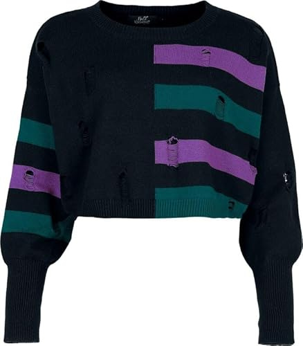 Full Volume by EMP Damen schwarzer Strickpullover mit Destroy-Effekten