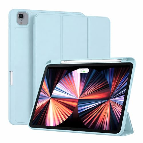 Techsuit für iPad Pro 11 2018 bis 2022 Hülle mit Stifthalter, Dreifach Ständer, Schlankem Design, Auto Sleep Wake, Präzisen Aussparungen, Flex Trifold Series, Himmelblau