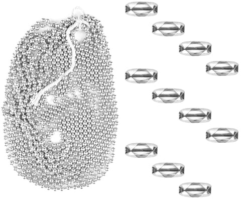 Hopzab Roller Blind Chain 5 Metre Length, 4mm Diameter Metal Beads, Rust-Resistant Stainless Steel Cord, Includes Connectors for Curtains, Lights, and Fans