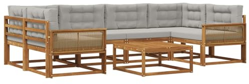 vidaXL Outdoor-Sofagarnitur mit Kissen 7 pcs Natur und Hellgrau, Moderner Gartensofa, Outdoor-Sitzgruppe für Patio-Relax, Lounge-Set aus Akazie, ideal für Pool und Garten