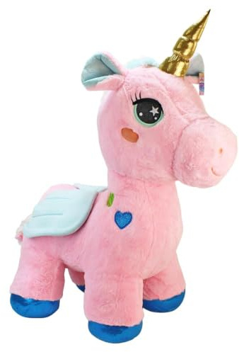 BEMIRO XXL Einhorn Kuscheltier – ca. 90 cm – großes Plüschtier mit goldenem Horn und Glitzerherzen – Farben Rosa oder Weiß wählbar