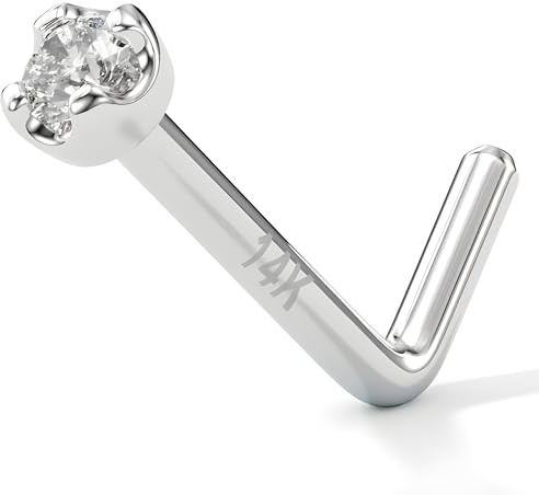 Nasen-Piercing 14 kt Weißgold Diamant L-Form 1,5 mm Nasenpiercing Ring - 20 Gauge