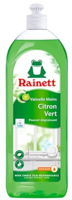 RAINETT - Liquide Vaisselle Mains - Formule Hypoallergénique - Pouvoir Dégraissant - Flacon Recyclé & Recyclable - Ecolabel - Citron Vert - 750 ml