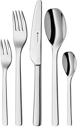 Auerhahn Agora Besteck Set 6 Personen, 30-teilig, Edelstahl Cromargan poliert, Monobloc-Messer, spülmaschinengeeignet, rostfrei