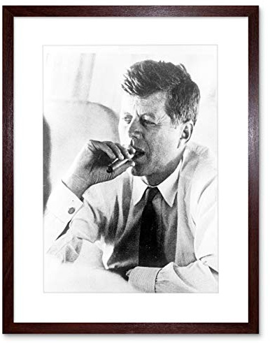 Wee Blue Coo Photo President John Kennedy Smoke Cigar JFK Picture Framed Wall Art Print