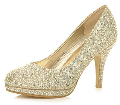 AJVANI high Heel Platform Diamante Party Evening Court Shoes Size 3 36