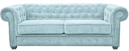 Chesterfield Style Sofa bed Venus 3 Seater 2 Seater Fabric Light Blue Settee (3seater, Light Blue)