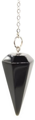 Polar Jade Gemstone Pendulum Made of Natural Black Agate for Dowsing Divination Chakra Reiki. Pointed with Chain and Jewelry Pouch, Witchcraft Supplies