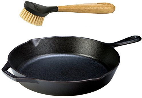 Lodge Seasoned Cast Iron Skillet w/Scrub Brush- 12 Cast Iron Frying Pan With 10 Bristle Brush