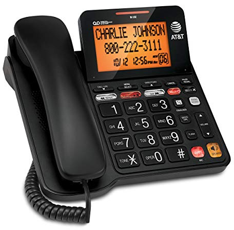 AT&T CD4930 Black Corded Phone with Digital Answering System, Caller ID, Extra-Large Tilt Backlit Display & Big Buttons