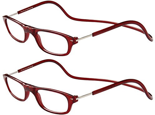 TBOC Pack: Lunettes de Lecture – (Deux Unités) Dioptrie +2.00 Monture Bourdeaux Femme Homme Aimant Fermeture Pliable Régable Magnetique