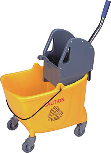 Chiner - Cubo Fregado Profesional 32 litros | Amarillo Alta Visibilidad | con Ruedas y Prensa | Apto Fregonas Industriales, Amarillo, Polipropileno