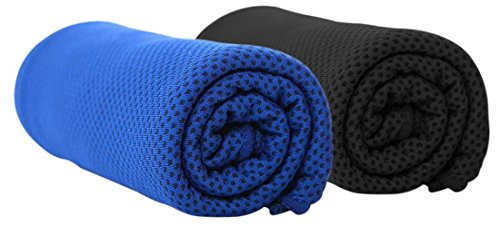 Barrageon 2er Pack Ultraleicht Sporthandtuch Weich Kühl-Effekt Handtücher Set für Fitness Studio Laufen Trekking Wandern Schnelltrocknend Saugfähig 100x30cm - Schwarz/Blau
