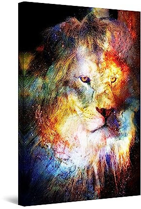 Startonight Impression Sur Toile Lumineux Peinture Artistique de Lion Coloré - Tableau Animaux - Decoration Murale Salon Moderne - Image sur Toile - 60 x 90 cm Idée Cadeau Élégante et Originale