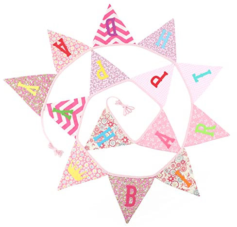 G2PLUS Happy Birthday Girlande Rosa, 3.3M Stoff Geburtstag Girlande Mädchen, Wiederverwendbar Happy Birthday Wimpelkette, Beidseitige Geburtstag Wimpelkette für Kind, Erwachsene