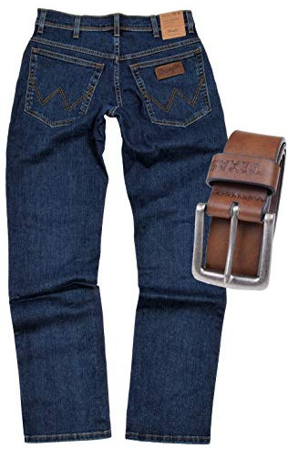 Wrangler Texas Stretch Herren Jeans Regular Fit inkl. Gürtel (W34/L30, Darkstone-Braun)